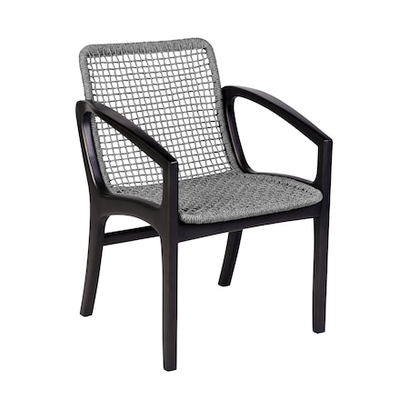 Armen Living Brighton Outdoor Patio Dining Chair in Dark Eucalyptus Wood and Gray Rope 840254332379